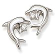 Dolphin with clear round CZ Solid Sterling Silver Earrings