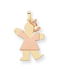 Genuine IceCarats Designer Jewelry Gift 14K Two-Tone Large Girl W/Bow On Right Engravable Charm
