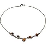 Sterling Silver Necklace in Tiger's Eye Gemstone 17 "