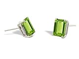 14K White Gold Genuine Emerald-cut Peridot Stud Earrings