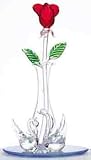 Glass Red Rose with Vase and Love Swans figurine