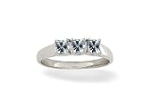 14K White Gold Genuine Square Aquamarine 3-Stone Ring
