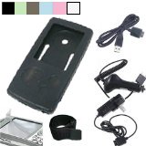 (6 in 1) Silicone Skin for Sony Nwza816blk 4gb Sony Nwza815blk 2gb Sony Walkman Nwz-a815 A816 A818 + Armband + Screen Protector + Car Charger + Travel Charger + USB Cable for Sony Walkman (Many color available)