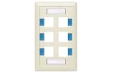 Flush Wall Plate for 6 Keystone with Port Icons, Color: Ivory