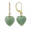 14k Gold & Green Jade Heart Drop Earrings