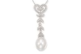 1/10 Carat Diamond and Cultured Freshwater Rice Pearl 14K White Gold Pendant w/Chain
