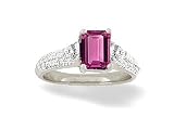 14K White Gold Genuine Emerald-cut Pink Tourmaline and Diamond Ring