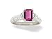 14K White Gold Genuine Emerald-cut Pink Tourmaline and Diamond Ring