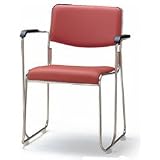 【オフィス家具-TOKIO】【FSC-15SAL】ミーティングチェア　ステンレス脚肘付きタイプ　（ビニールレザー） ［ワイン］