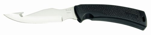 Buck Mini Protege Knife Black Rubber Handle, Black Sheath Blade 3 1 2 With Small Gut Hook, by Buck Knives