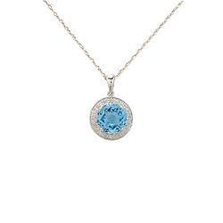 14K White Gold Diamond and Blue Topaz Pendant