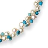 Sterling Silver Cultured Button Pearl/Dyed Howlite/Turquoise Necklace - 15 Inch