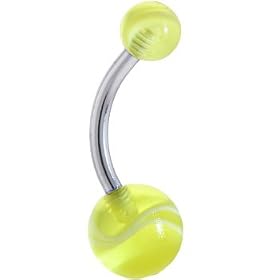 7/16 Yellow MARBLE Belly Button Ring by 