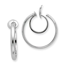 14K White Rhodium Non-pierced Hoop Earrings