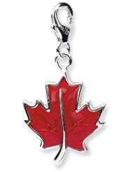 Amore Sterling Silver 3-D Enamel Maple Leaf Theme Charm