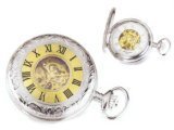 IMAGE OF Charles Hubert Premium White Dial Pocket Watch with Sterling Silver Curb Chain and Belt Clip XWA1025