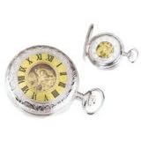 Charles Hubert Premium White Dial Pocket Watch with Sterling Silver Curb Chain and Belt Clip...