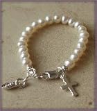 CHR-01F Freshwater Pearls w/Cross Sterling Silver Infant Baby Christening Bracelet 0-12 months Baptism