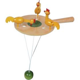 Childrens Toyshop  Toys : Hand held wooden toy Pecking Chickens