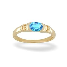 14K Yellow Gold Genuine Oval Blue Topaz Ring by Jewels For Me