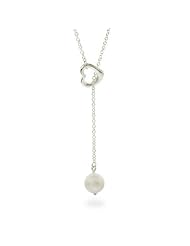 Pearl Drop Sterling Silver Heart Lariat
