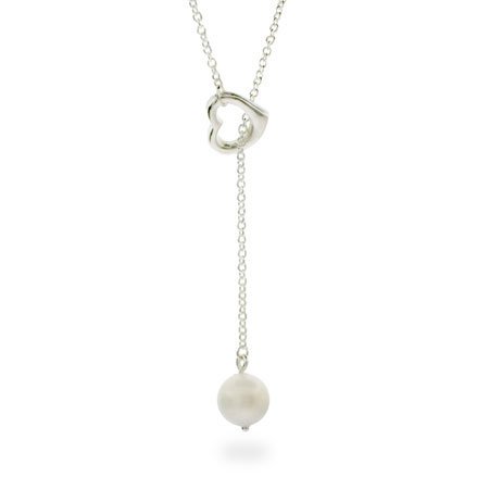 Eve's Addiction Pearl Drop Sterling Silver Heart Lariat