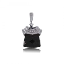 New Black Special Cut Shape Onyx Diamond White Gold 10K Pendant