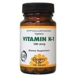 Country Life Vitamin K-1 100 Mcg, 100-Count (Pack of 2)