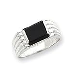 Sterling Silver Rectangle Black Stone Mens Ring - Size 9