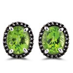 1/2 Ct AA Black Diamond & 5.05 Cts Peridot Earrings in 14K White Gold