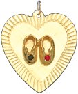 Baby Shoes on Heart Disc, 14K Gold Charm
