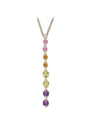 14K Yellow Gold .035Cttw Genuine Pink Tourmaline, Citrine, Peridot, Amethyst & Diamond Necklace