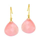 14K Gold with Pink Chalcedony Drop Earrings