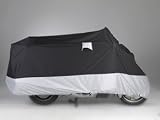 Heavy Duty Motorcycle cover (L). Fits up to 84″ length sport bike, dirt bike, small cruiser. Includes cable and lock.