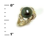 Tahitian Black Pearl Ring with Diamond in 14K Yellow Gold