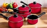 Review   / 5 Piece Elite Belly Saucepan Set in Red