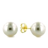 9mm Round Chinese White Cultured Pearl Earrings w/ 14K Gold Post