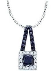 10k White Gold Black Diamond Princess Solitare Halo Womens Fashion Pendant with 18" Chain - (1/2) .55 Ct.t.w.