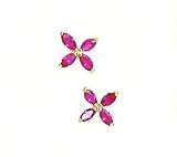 14k Yellow 4x2 mm Marquise Red CZ Childrens Flower Earrings
