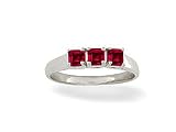 14K White Gold Genuine Square Ruby 3-Stone Ring