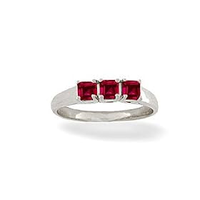 14K White Gold Genuine Square Ruby 3-Stone Ring by Jewels For Me