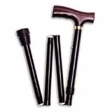 Folding Cane - Black. This Walking Cane has push button height adjustment and a weight capacity of 250 lbs. Comfortable Fritz Handle for arthritis sufferers.