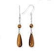 .925 Silver, Tiger's Eye & Diamond Dangle Earrings (0.01ctw)