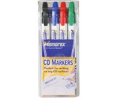 Memorex CD Marking Pens Assorted Colors (Red-Green-Blue-Black, 4-Pack)