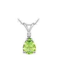 Diamond and Peridot Solitaire Pendant 14K White Gold - 1.00 CT TGW