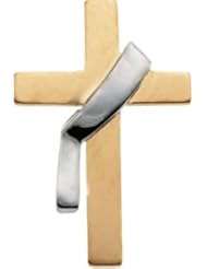 Two Tone Deacon Cross Lapel Pin 14K Yellow/White Gold 22.00X14.00 mm