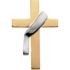 CleverEve's 14K Yellow Gold White Gold 22.00X14.00 mm Two Tone Deacon Cross Lapel Pin