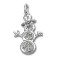 Christmas Jewelry CZ Sterling Silver Snowman Charm Pendant