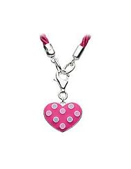 19 In Fuchsia Cord Silver Fuchsia Polka Dot Heart Charm Girl Necklace