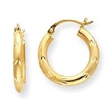 14k 3mm Satin and Diamond-Cut Hoop Earrings